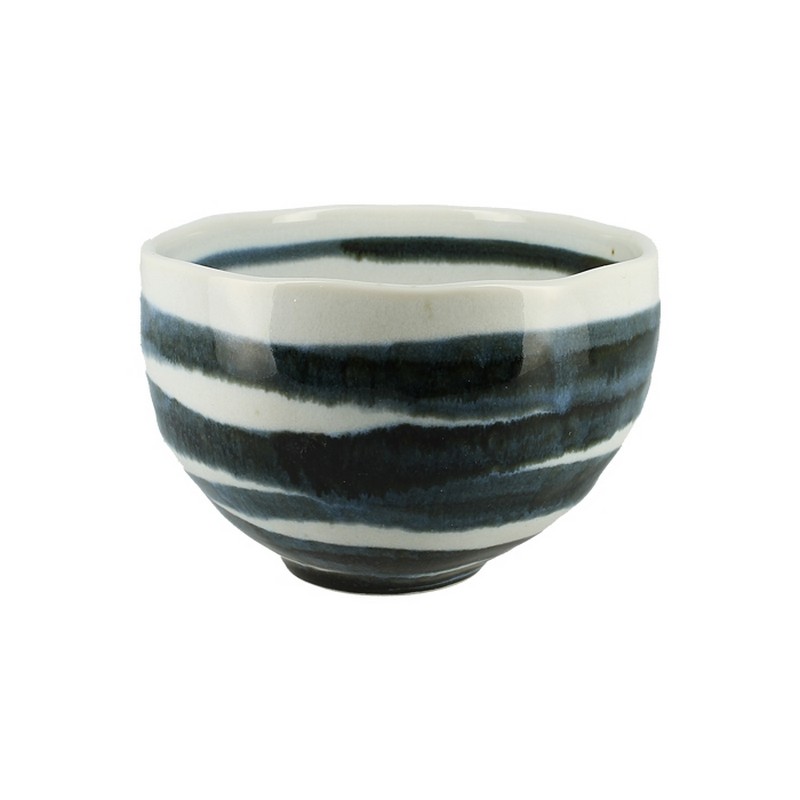 Ciotola bianca con cerchi blu in ceramica di artigianato giapponese